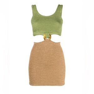 Hunza G Green and Tan Mini Dress with cut out